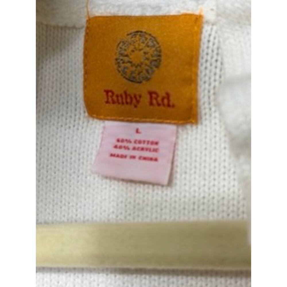Ruby Rd Ivory Ruffle Trim Open Front Cardigan Sweater - Picture 6 of 6